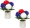 4th of July Decorations Small Fake Plants Patriotic Artificial Mums Mini Potted Plants Desk Plants for Office Table Home Shelf Kitchen Memorial Day Holiday Decor, Set of 2